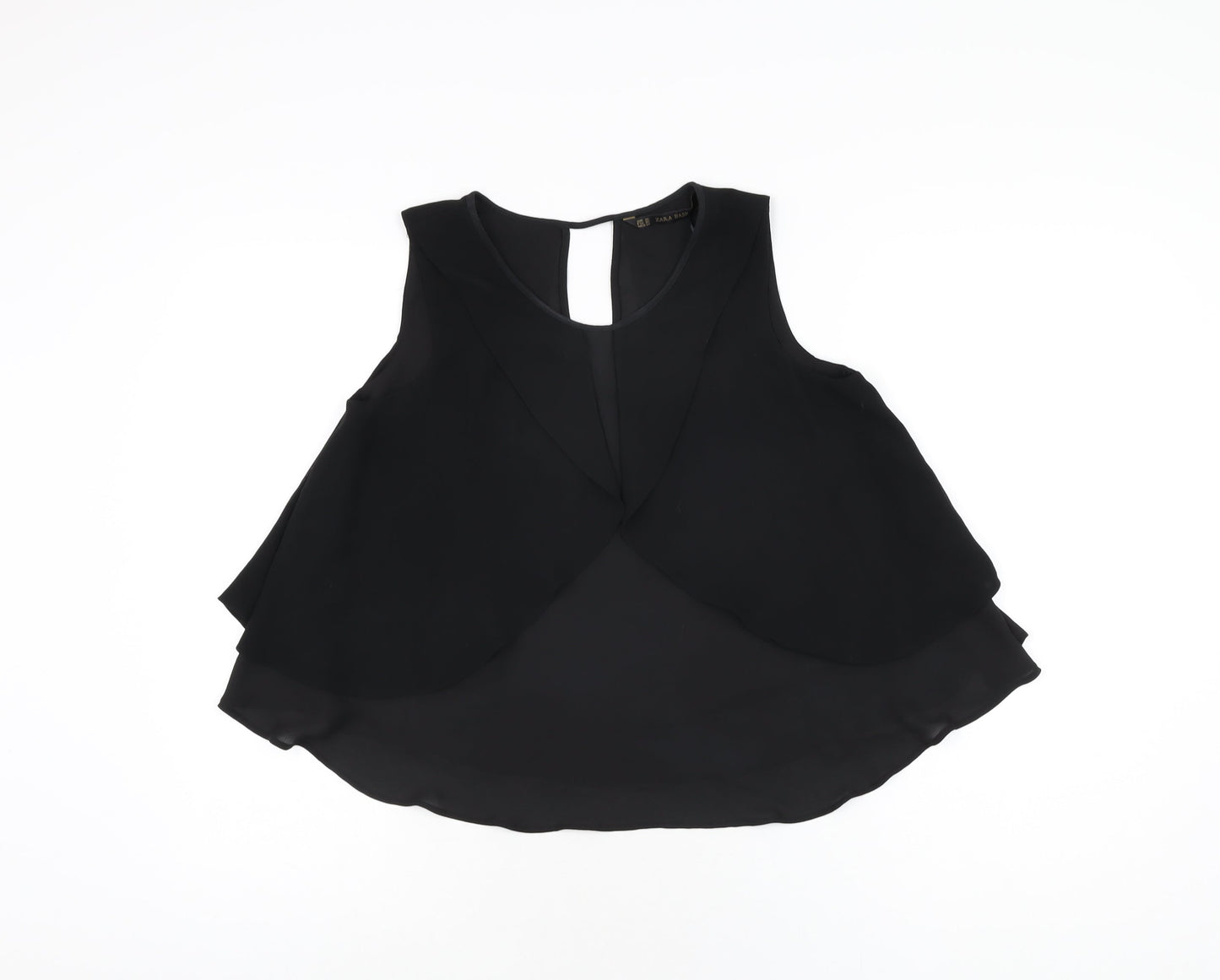 Zara Womens Black Polyester Basic T-Shirt Size XS Round Neck