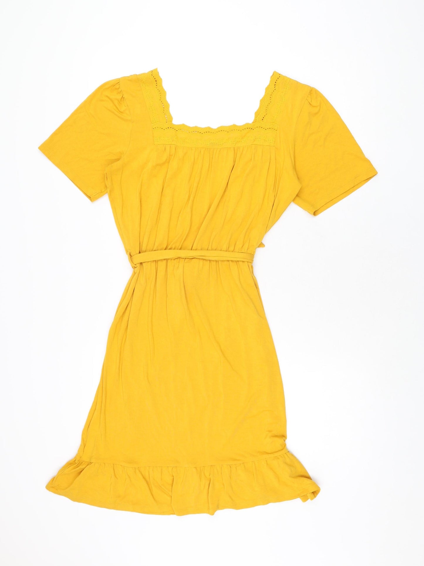 NEXT Womens Yellow Viscose Skater Dress Size 8 Square Neck Pullover