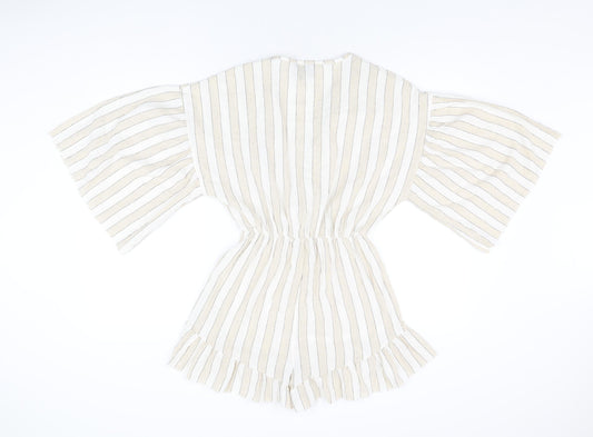 Goldie Womens Beige Striped Cotton Playsuit One-Piece Size S Pullover