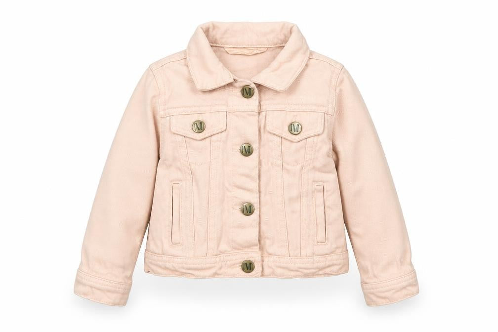 Front view of John Lewis girls’ pink jacket, size 3, years button