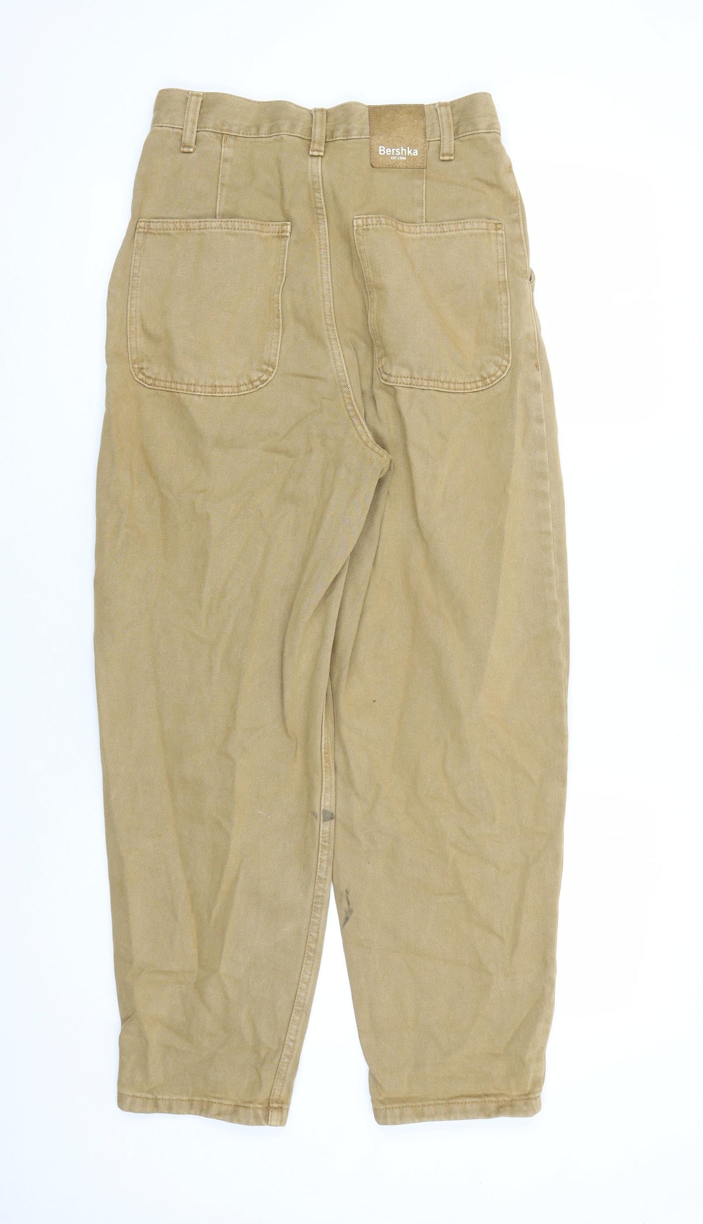 Bershka Mens Brown Cotton Tapered Jeans Size 28 in L28 in Regular Zip - Pockets