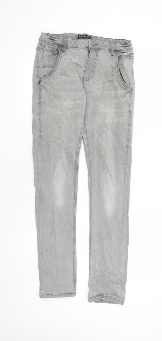 Nukutavake Womens Grey Polyester Straight Jeans Size 16 L31 in Regular Zip - po
