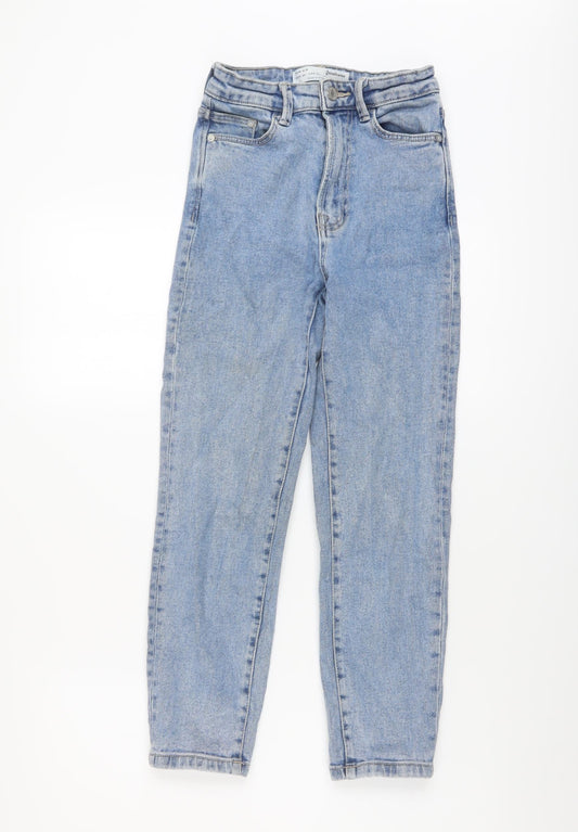 Stradivarius Womens Blue Cotton Mom Jeans Size 4 L24 in Regular Button