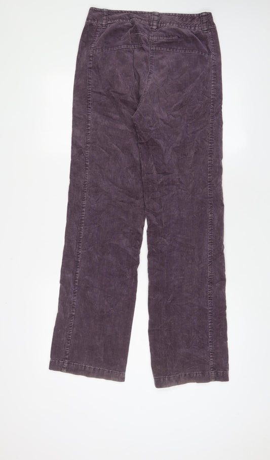 GINA B Womens Purple Cotton Trousers Size 10 L32 in Regular Zip - Pockets