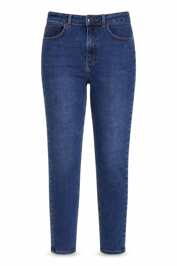 Front view of Denim & Co. women’s blue cotton skinny jeans, size UK 10, 28-inch leg regular zip - 10/12