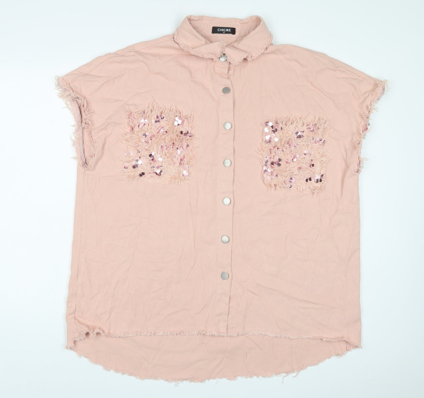 Chic me Womens Pink Gilet Jacket Size XL Button - Sequins