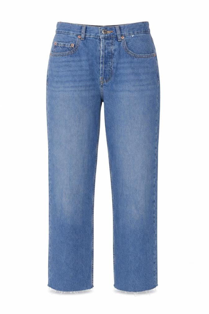 Front view of ASOS women’s blue cotton straight jeans, size UK 28, in, 30-inch leg regular button