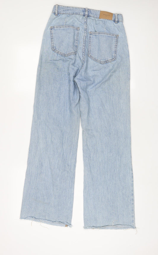 Urban Revivo Womens Blue Cotton Wide-Leg Jeans Size 6 L30 in Regular Zip