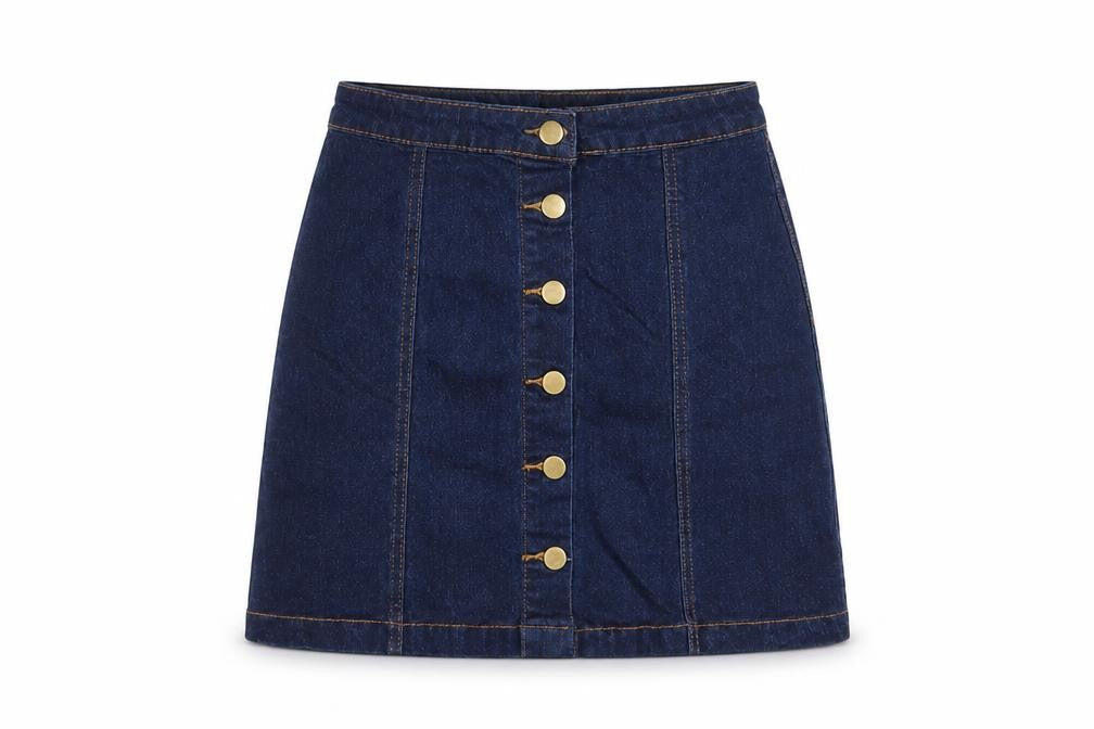 PRETTYLITTLETHING Womens Blue Cotton A-Line Skirt Size 4 Button