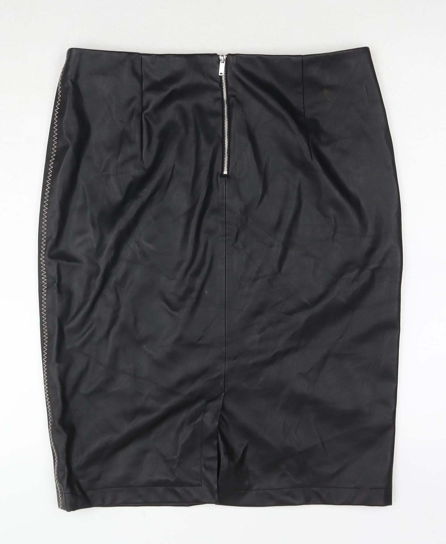 Zara Womens Black Polyester Straight & Pencil Skirt Size XL Zip