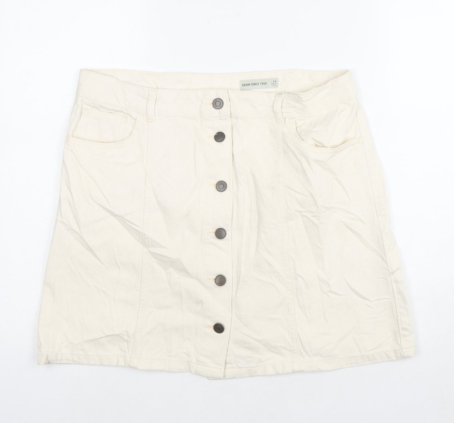 Per Una Womens Ivory Cotton A-Line Skirt Size 14 Zip