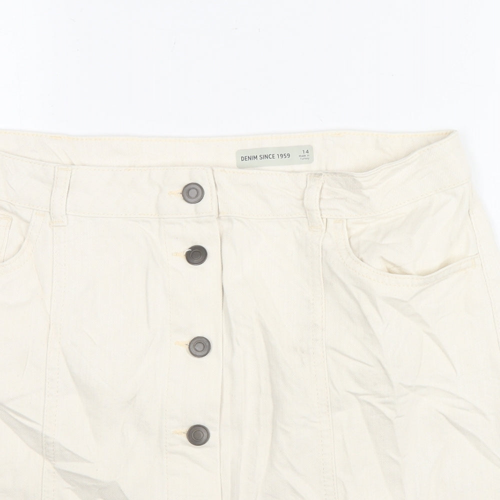 Per Una Womens Ivory Cotton A-Line Skirt Size 14 Zip
