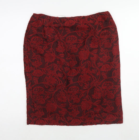 Alex&Co. Womens Red Floral Acrylic A-Line Skirt Size 16 Zip