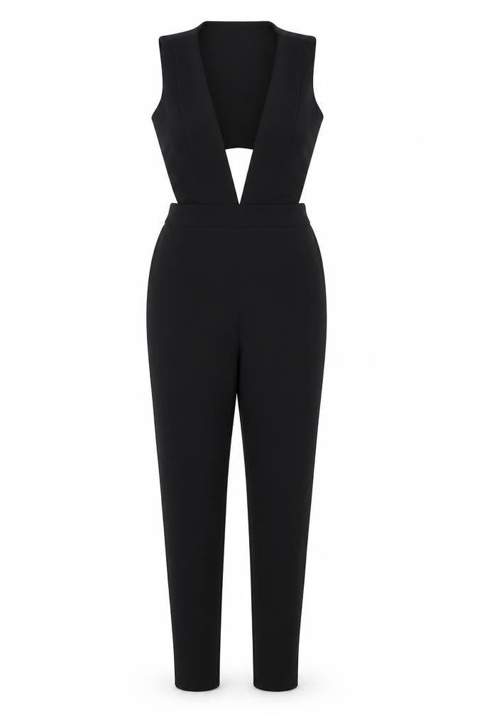 In the Style Womens Black Polyester Jumpsuit One-Piece Size 6 L24 in Pullover - Cut Out Detail