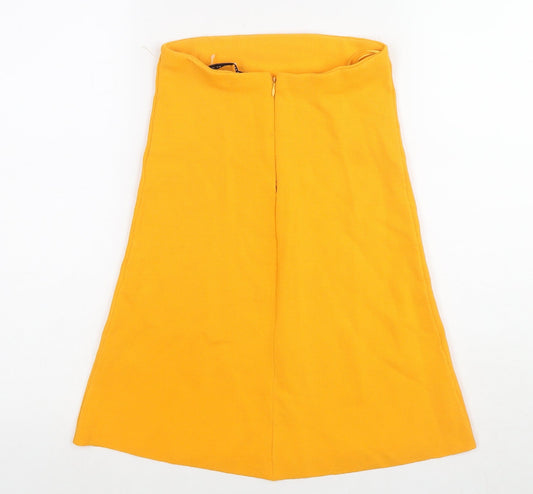Zara Womens Yellow Viscose A-Line Skirt Size S Zip