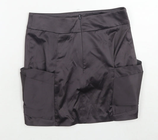 Topshop Womens Grey Cotton Mini Skirt Size 8 Zip