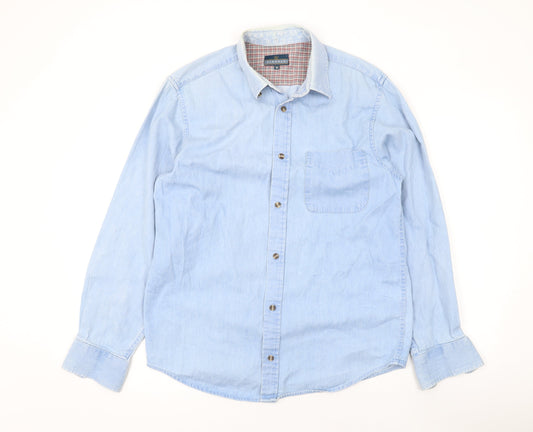 Lincoln Mens Blue Cotton Button-Up Size M Collared Button