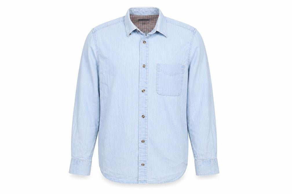 Lincoln Mens Blue Cotton Button-Up Size M Collared Button