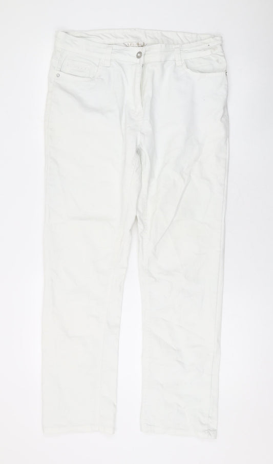Epilogue Womens White Cotton Straight Jeans Size 14 L29 in Regular Zip