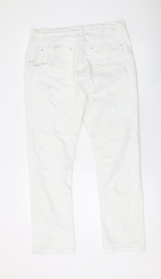 Epilogue Womens White Cotton Straight Jeans Size 14 L29 in Regular Zip