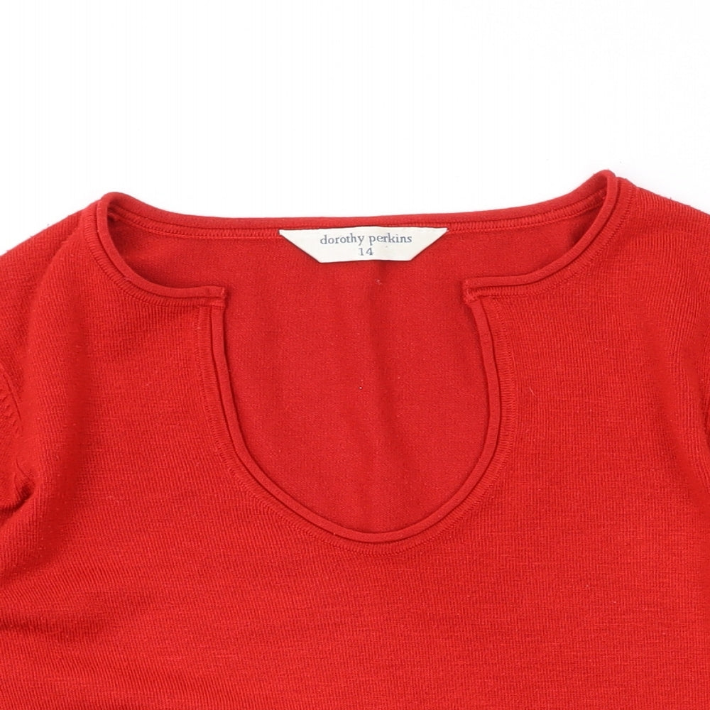 Dorothy Perkins Womens Red V-Neck Acrylic Pullover Jumper Size 14