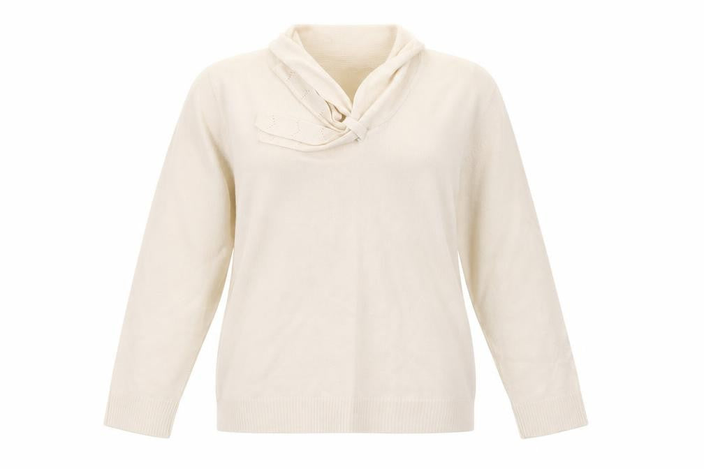 EWM Womens Beige V-Neck Acrylic Pullover Jumper Size L