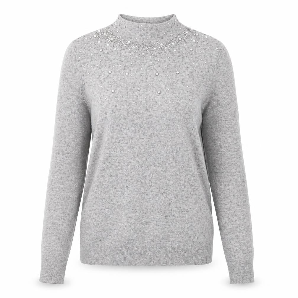 Wallis Womens Grey Mock Neck Geometric Acrylic Pullover Jumper Size S - Beaded
