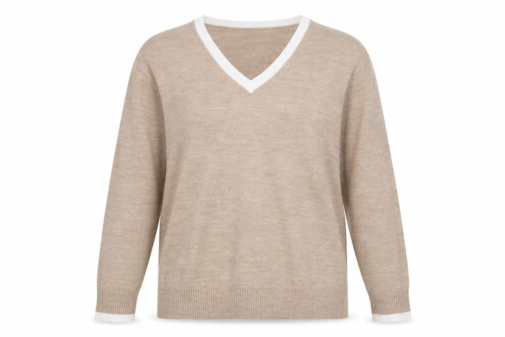 Marks and Spencer Womens Brown V-Neck Acrylic Pullover Jumper Size 14