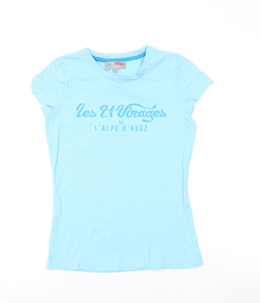 Les 21 Vinages Womens Blue Cotton Basic T-Shirt Size XS Round Neck