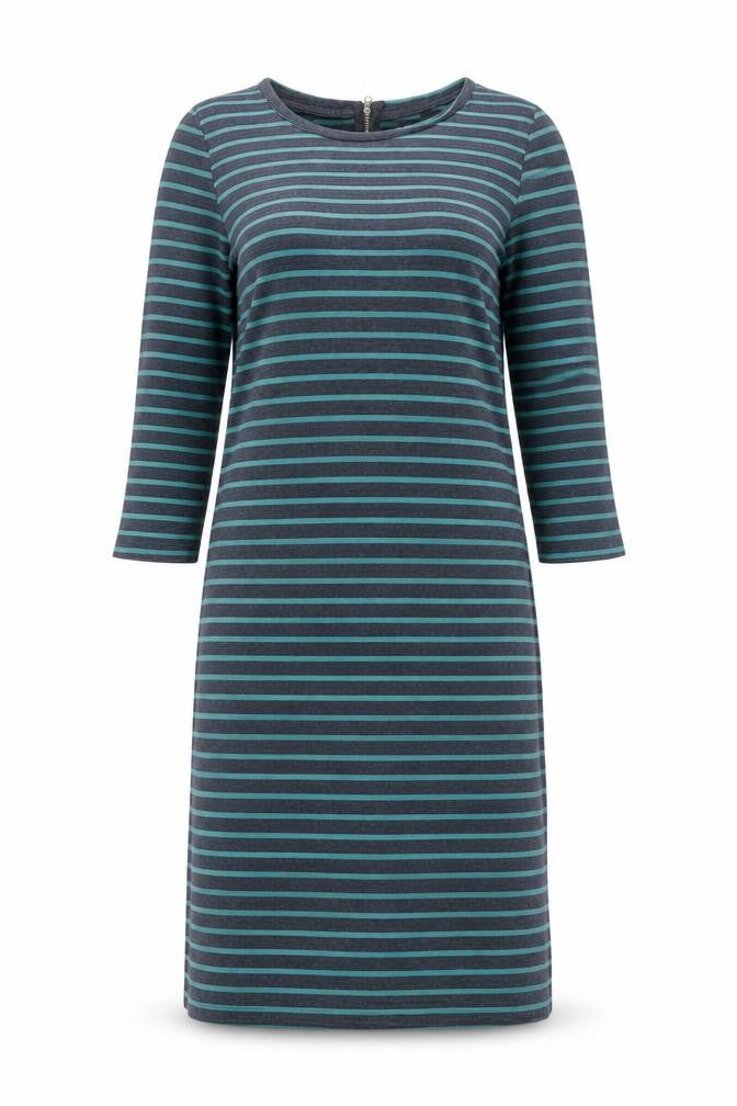 VERO MODA Womens Green Striped Polyester T-Shirt Dress Size S Round Neck Zip
