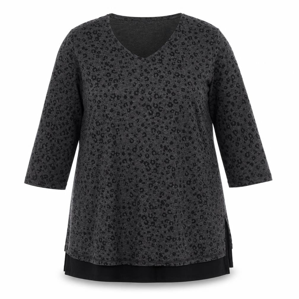Yours Womens Green Animal Print Cotton A-Line Size 16 V-Neck Pullover - Leopard Print