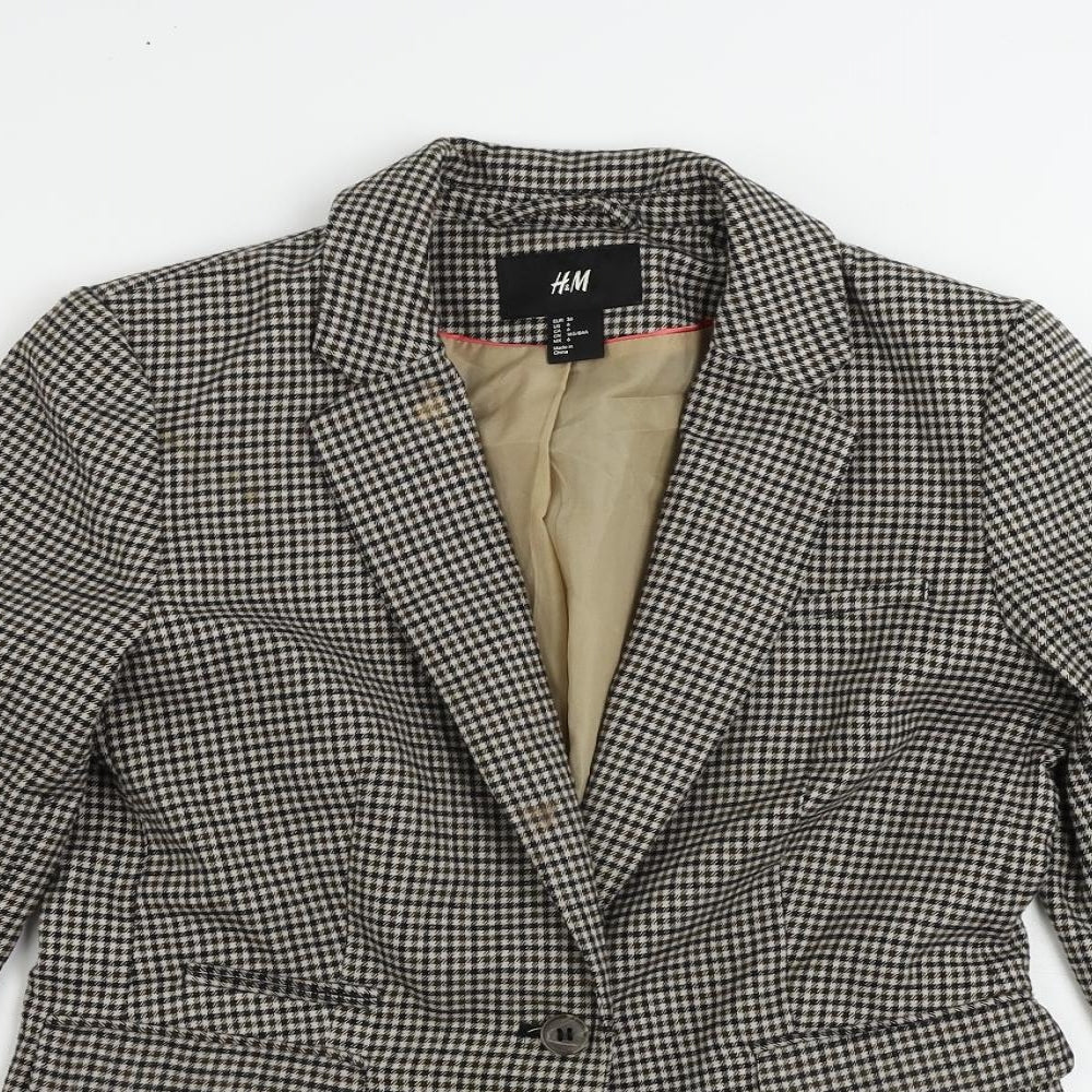 H&M Womens Brown Geometric Jacket Blazer Size 8 Button