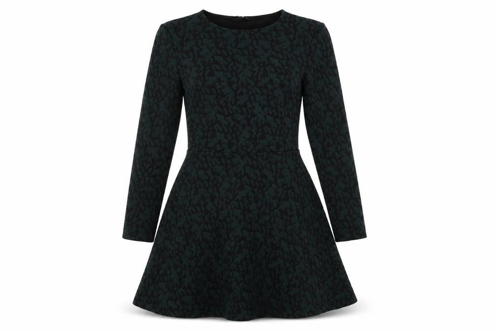 H&M Womens Green Geometric Polyester Skater Dress Size S Round Neck Pullover