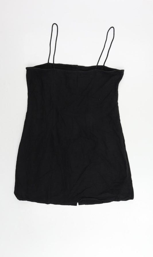 Motel Womens Black Cotton Mini Size M Square Neck Button