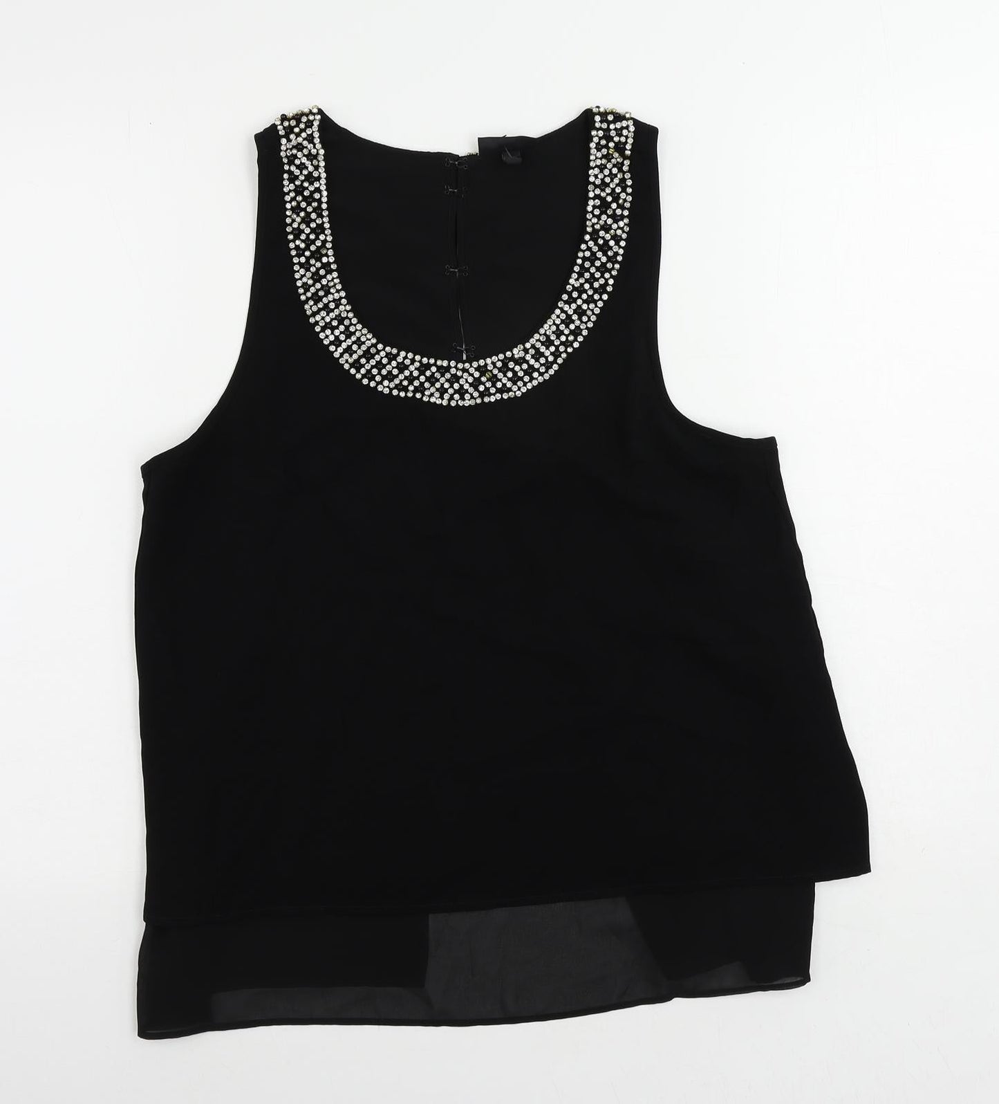 Topshop Womens Black Polyester Basic Blouse Size 12 Scoop Neck - Embellished Neckline