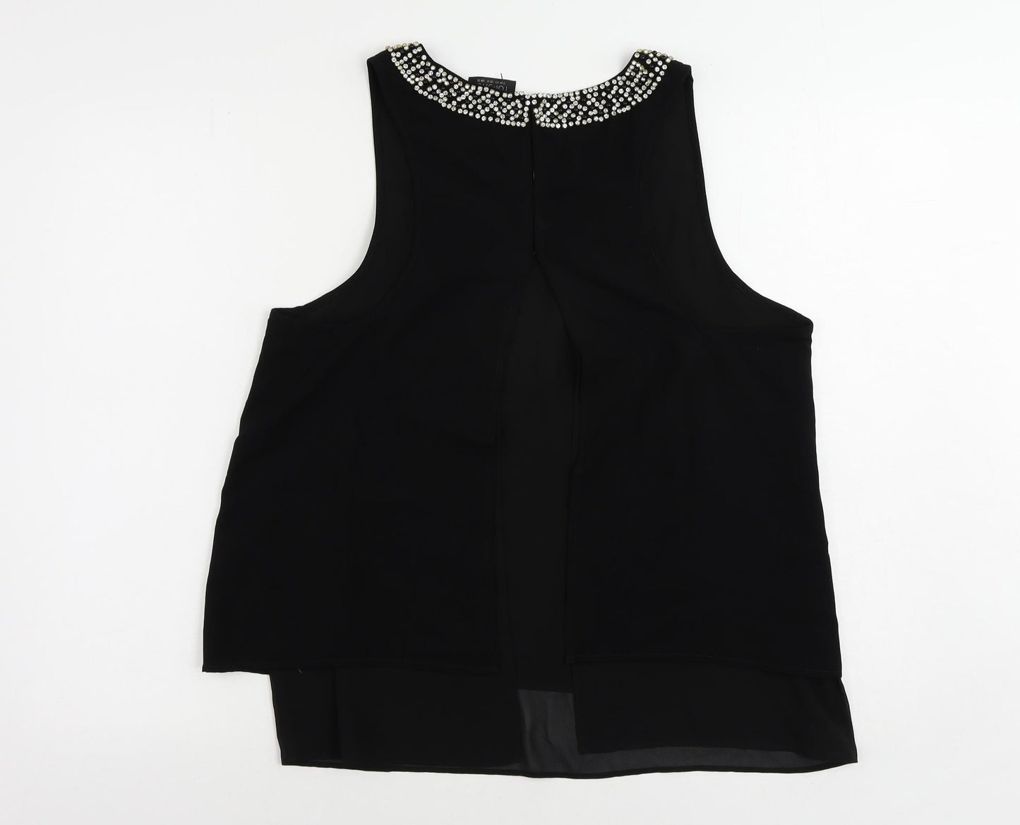 Topshop Womens Black Polyester Basic Blouse Size 12 Scoop Neck - Embellished Neckline