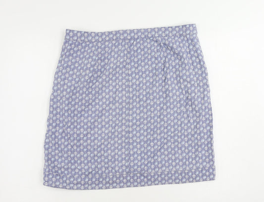 NEXT Womens Blue Geometric Linen A-Line Skirt Size 14 Zip - Pockets