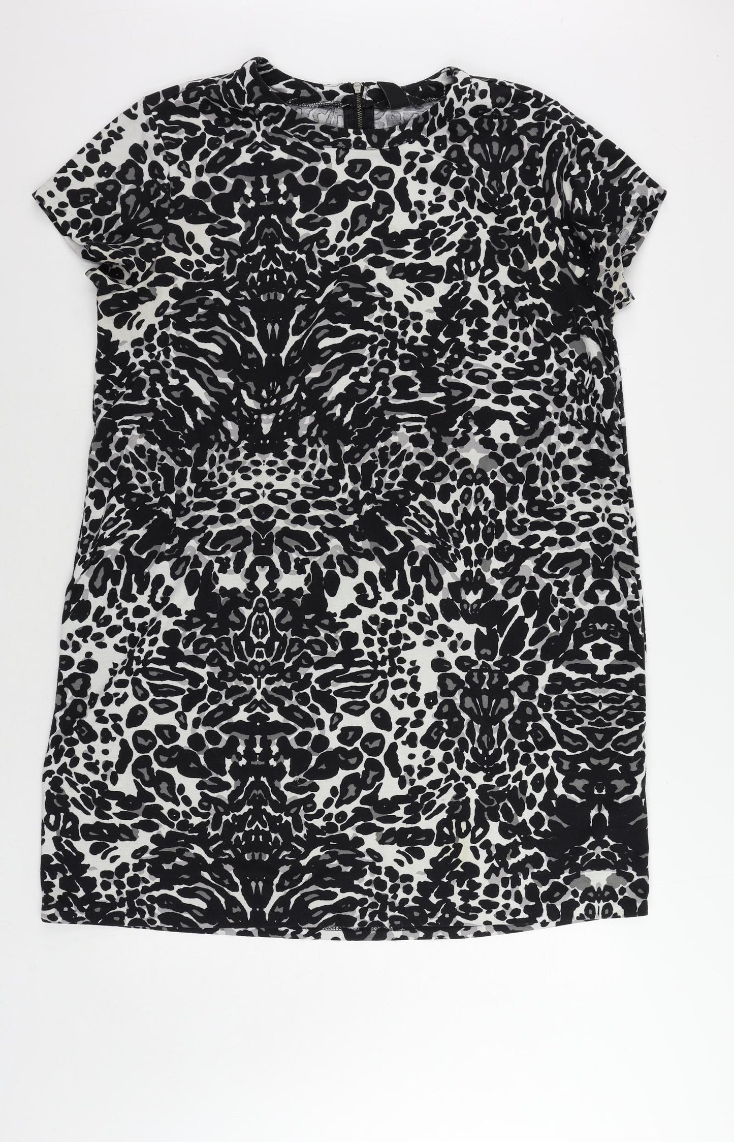 H&M Womens Black Animal Print Polyester T-Shirt Dress Size XL Round Neck Zip