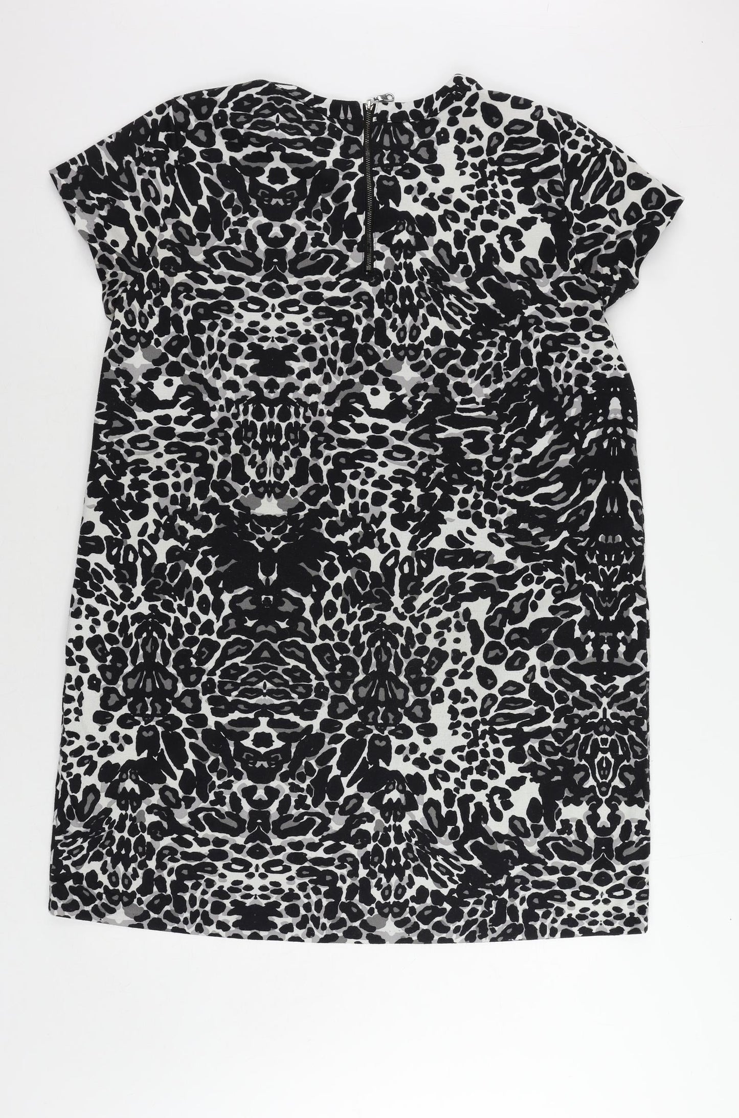 H&M Womens Black Animal Print Polyester T-Shirt Dress Size XL Round Neck Zip