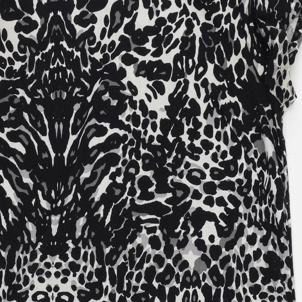 H&M Womens Black Animal Print Polyester T-Shirt Dress Size XL Round Neck Zip
