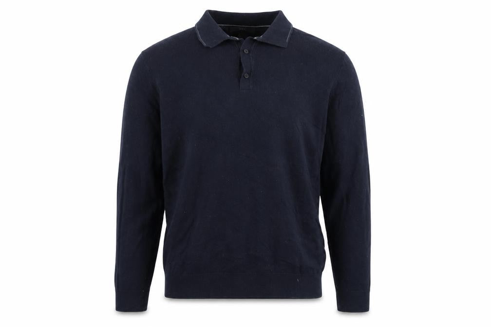 Marks and Spencer Mens Blue Collared Cotton Pullover Jumper Size L Long Sleeve
