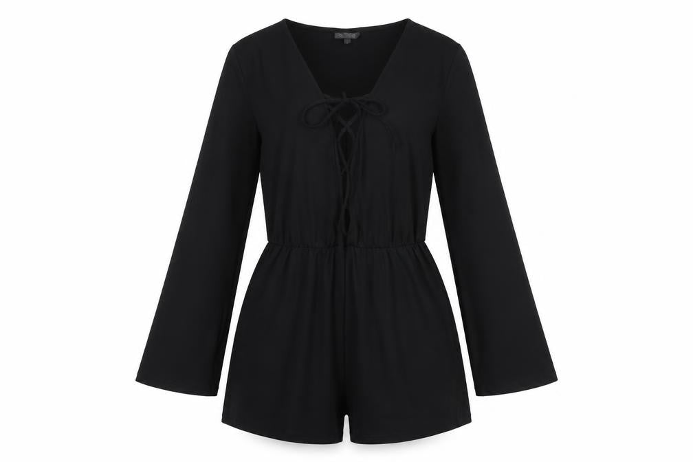 Topshop Womens Black Polyester Playsuit One-Piece Size 10 Tie