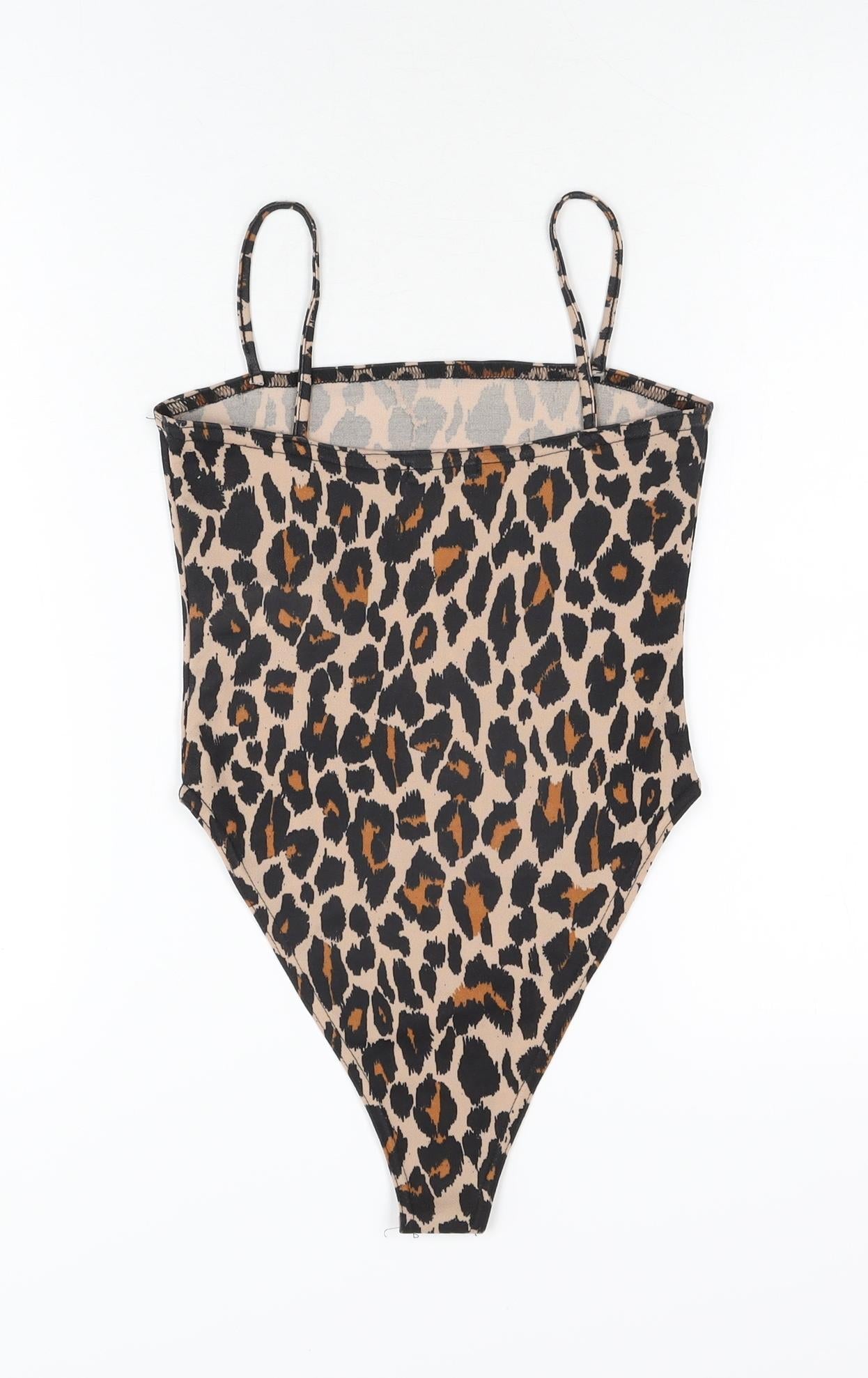 Boohoo Womens Beige Animal Print Polyester Bodysuit One-Piece Size 6 Pullover