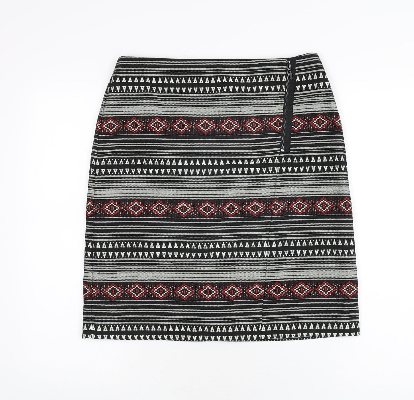 Marks and Spencer Womens Black Geometric Polyester A-Line Skirt Size 10 Zip