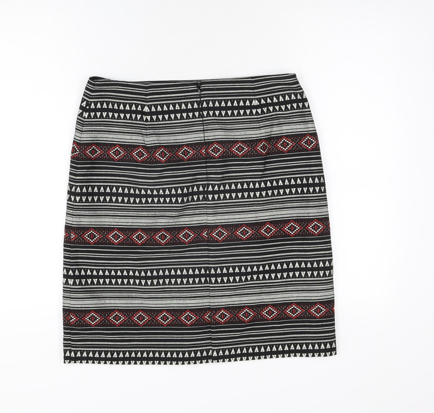 Marks and Spencer Womens Black Geometric Polyester A-Line Skirt Size 10 Zip