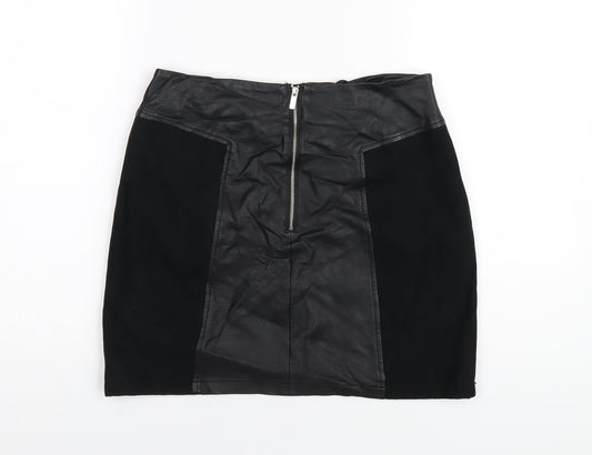 Oasis Womens Black Polyurethane A-Line Skirt Size 10 Zip