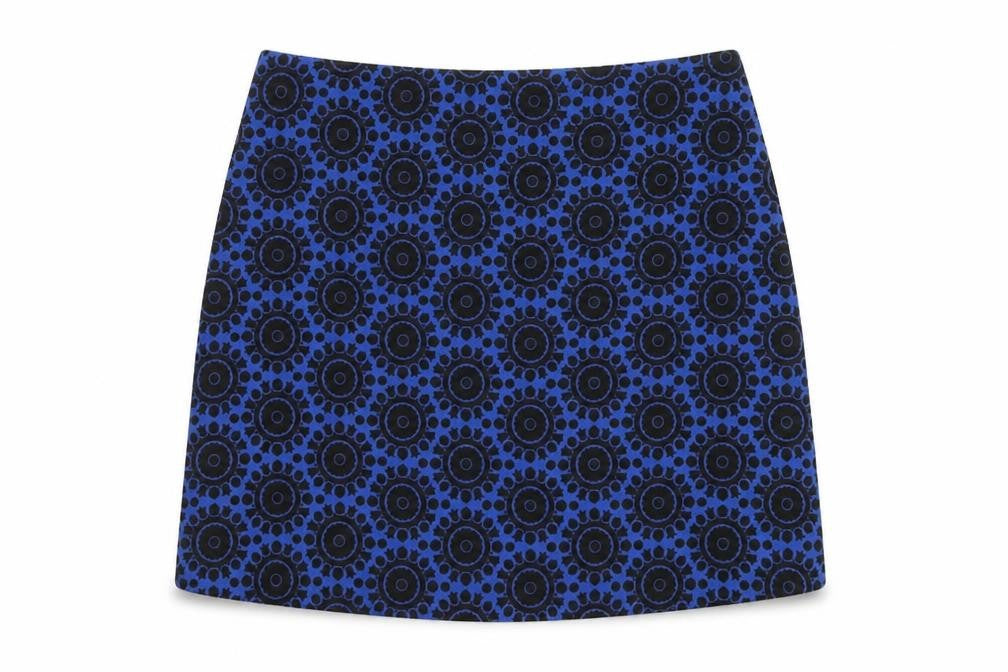 Marks and Spencer Womens Blue Geometric Cotton A-Line Skirt Size 12 Zip