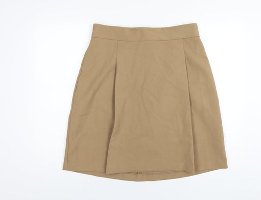 Marks and Spencer Womens Beige Polyester A-Line Skirt Size 14 Zip
