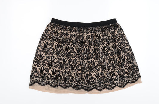 River Island Womens Beige Geometric Polyester A-Line Skirt Size 14