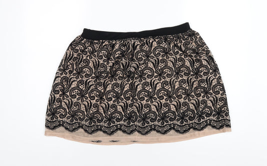 River Island Womens Beige Geometric Polyester A-Line Skirt Size 14